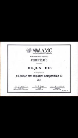 謝和峻 - 國際AMC數學檢定考試 10級