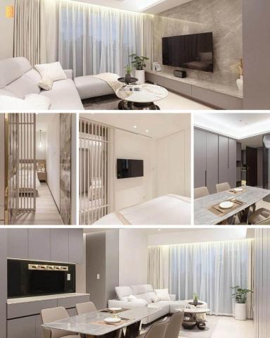 久藝空間設計 - 流光輕澤｜現代極簡室內設計風格

我們以光為設計語言，在極簡美學中注入自然流動感。以白、米、灰三色為主，營造純淨光影的舞台。
客廳電視牆選用灰底白紋大理石，搭配淺灰沙發，營造和諧平衡。廚房以玻璃隔間區分餐廳，引入光線減輕厚重感。主臥以木格欄門連結書房，保有通透與獨立兼具的實用性。
落地窗引入自然光，隱藏燈光交織出層層光影，隨時間變化出不同情境。家具與收納以素雅色調與簡潔線條呼應，展現低調輕奢。
