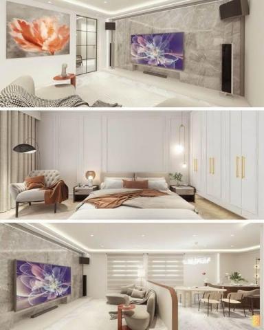 久藝空間設計 - 光淬｜現代美式室內設計風格
------
光淬之中，光不只是照明更是空間的靈魂，室內設計以現代美式風格為主軸，透過材質與光影的巧妙層疊，淬鍊出優雅簡約的迷人氛圍！客廳採用灰色系大理石電視牆，紋理自然如畫揮灑，搭配隱藏式線性燈槽，讓光線舞步如流水般潺潺湧動！客廳和餐廳規劃為開方式空間，僅以木作屏風作區隔，落地窗搭配柔紗百葉窗柔化採光，可保有隱私又能完美維持視野的自由遼闊感！