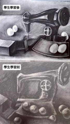 林筠 - 大學美術素描考試考題練習，經老師指導前與指導後示意圖