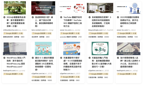 育婷｜SEO 自由接案 - 多篇文章皆佔據搜尋引擎前五名。