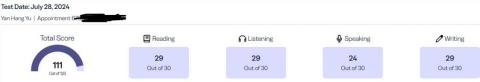 Genet Yu 余欣衡 - TOEFL 111