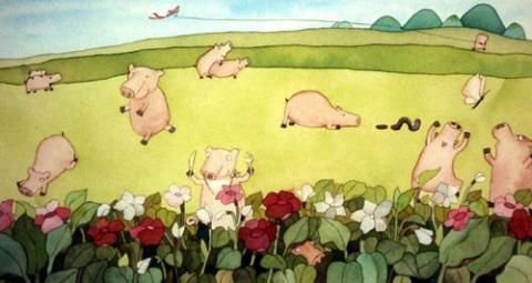 Art Beyond Limits - 複製豬（1997，出版品，彩色墨水，畫稿 18 &times; 36 cm；書籍 17.2 &times; 20.4 cm）