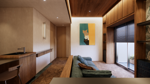 新落_室內設計工作室 - 案場為19坪新成屋，業主為四人小家庭。
此張圖為客廳。