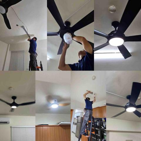 阿榮師父水電工程 - 10/3裝吊扇燈（施工上有點費時）
但開啟風扇後⋯真涼