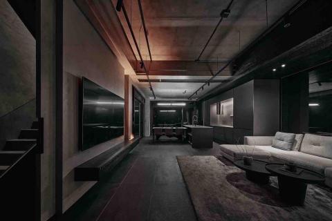 睿璿油漆工程 - 豪宅 客廳工業風 天花板牆壁 義大利麂皮漆 