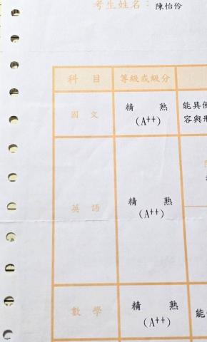 陳怡伶 - 會考成績單