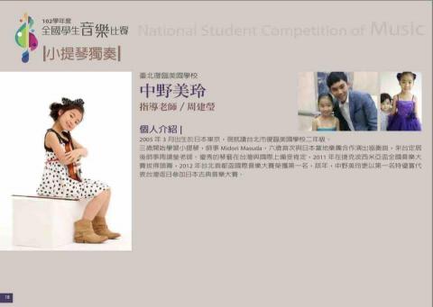 全國學生音樂比賽特優第一名指導教師/亞青樂團首席 - https://ed.arte.gov.tw/uploadfile/Book/3321_個人獨奏(一).pdf
