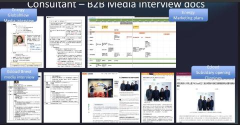 ICChen - 媒體關係：
雲端服務、與太陽能公司，媒體專訪訪綱、QA與Marketing calendar、媒體專訪露出截圖 