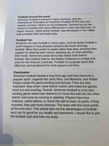 Rise Up English Tutoring - 此面為美國小五摘要第二頁，題目是美式足球