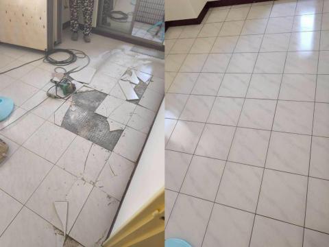 林政翰（宇宏工程） - 臥室 磁磚空心 前後對照圖 硬底施工