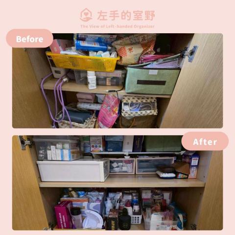 左手的室野 - 深櫃按照使用頻率，前、後擺放物品也好用