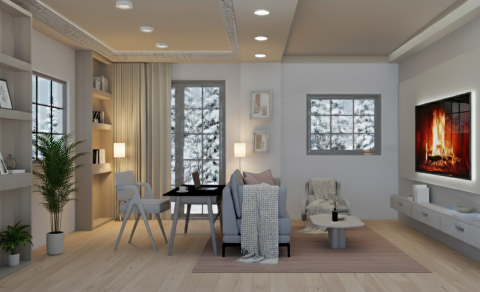 洸姮 GUANGHENG - 北歐風開放空間，簡約且有格調，
在冷灰色調的空間裡，暖光為空間增添亮點。 

#北歐風#簡約#冷灰色調
