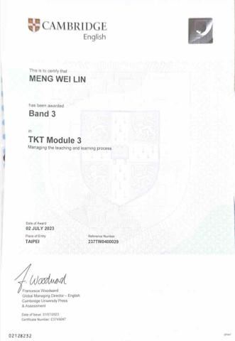Vivian Lin - TKT劍橋教學認證