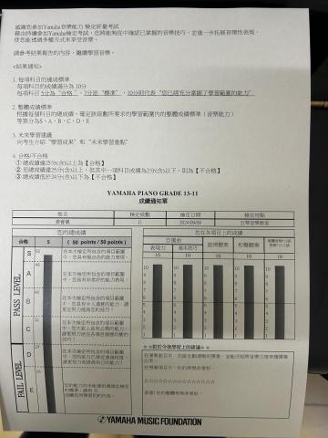 古典鋼琴教學 - 檢定成績單
