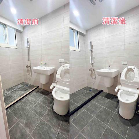 艾薇 - 浴室地板裝潢後，磁磚水泥油漆等殘留嚴重～
清潔後，乾淨無污垢，乾淨明亮