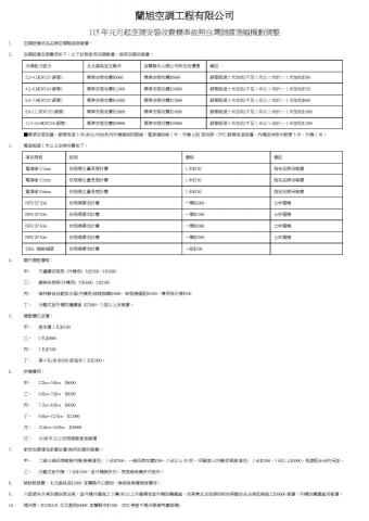 蘭旭空調工程有限公司 - 本公司因台灣銅價漲幅過激，自115年1月起調整家用空調安裝、維修、清洗保養定價。