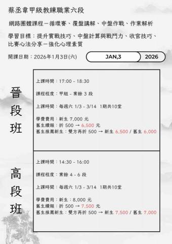 蔡丞韋 圍棋甲級教練 職業六段 - 2026線上晉段、高段班