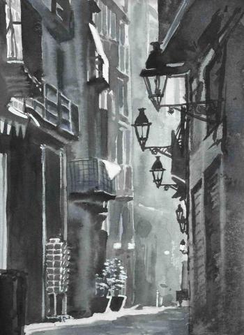 周鑫辰 - 單色水彩街景示範