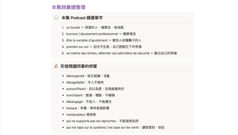 Emilia 張又云｜法文教學 - 提供學員單字整理模板