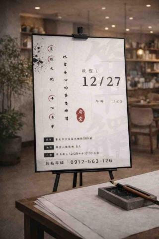 潤璟工作室｜CCAN Studio - 將課程海報延伸應用至現場展示立牌情境，模擬實際招生與空間陳列效果，協助主辦單位在製作前即確認視覺呈現與現場可讀性。