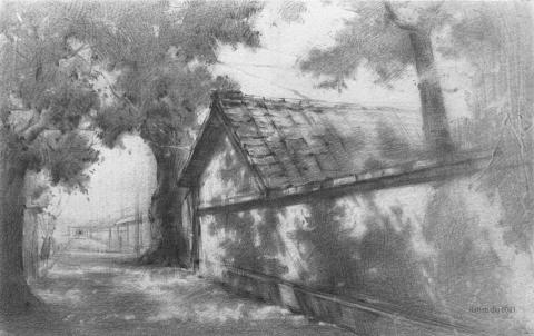 Han studio  邱柏翰 - 這張老房光影刻意保留模糊、留白與筆觸痕跡，
練習的是：

˙光線如何在畫面裡流動

˙建築與樹影如何一起形成節奏

˙如何用少量資訊，讓畫面看起來有距離與深度

如果你想畫出有氣氛的風景，歡迎私訊我了解上課方式