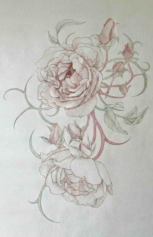 李夢慈 - 花朵彩墨、水彩作品