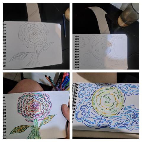 原創插畫有稿頭 - 自然物件插畫 粗細線條的筆觸 適中的留白筆觸繪畫營造空間感，2D平面也有些許3D的空間感，雲層的構圖深藍淺藍交錯，深綠色淺綠色淡藍色表達自然顏色鏡射的色態及對比。
