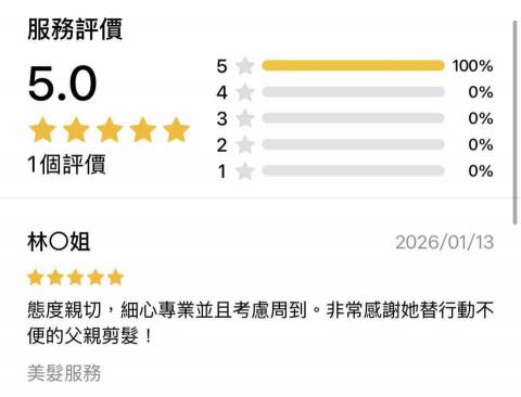 髮現真我 - 淡水到府照護理髮專家 - 謝謝第一位客戶的好評