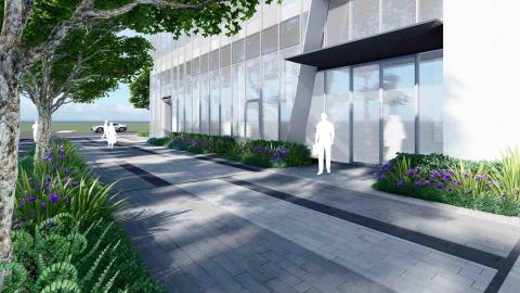 日木景觀 AZUMA - 簡潔又帶點變化的鋪面分割營造出辦公大樓的大器形象～