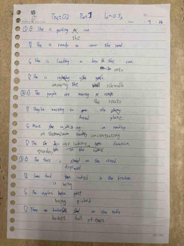Sandra 英文家教、語言學習輔導 - 多益學生聽寫作業範例