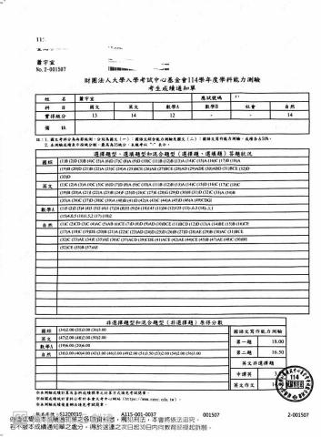 蕭宇宣 - 114學測成績