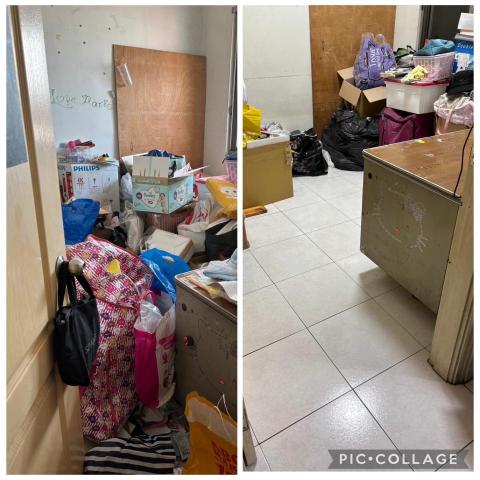 趙藝紜「減法整理師」 - 客人塞爆了房間，物品?到門打不開，經過當日六小時的努力?，有見到地面了，由於當日時間已晚，暫時後面還未整理完成！但客人後續還有持續預約整理。