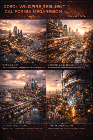 SFL-AI／系統分析顧問 - 透過多張視角組合，模擬同一個城市系統在不同位置、不同層級下的呈現方式。
適合用於大型專案簡報、視覺提案或前期概念溝通，讓複雜想法快速被理解。