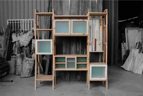 Dsoul_Worker - 舊檜木窗拼新木開放收納櫃（檜木拼橡木）
尺寸：
171L*45D*185H(公分）
細節看2-6張