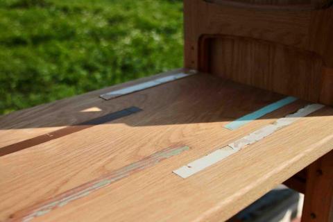 Dsoul_Worker - 舊檜木窗拼新木開放收納櫃（檜木拼橡木）
細節6 活動式層板鑲嵌工藝