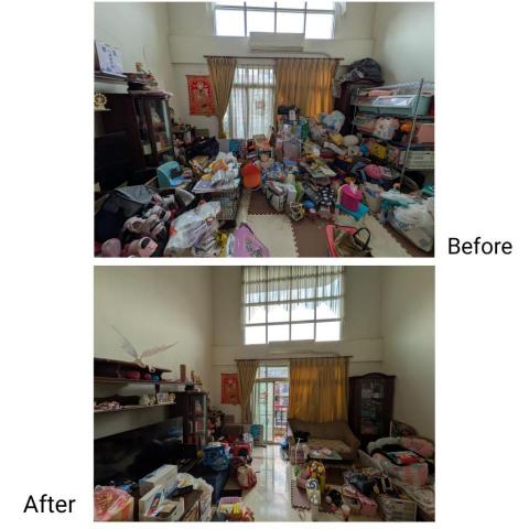 居家整理師-吳朱希文Hayan Siyce - 協助客戶客廳斷捨離，客戶最大目標希望全家能在客廳活動。