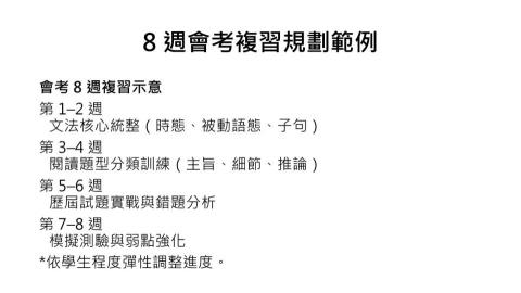 潘品諭 - 8 週會考系統化複習規劃示意