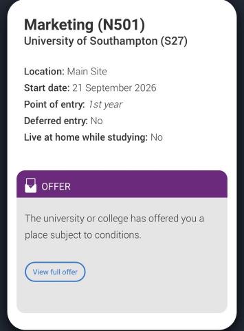 Joanna - 南安普敦大學錄取通知