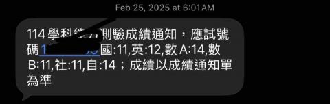 陳子鑫 - 學測成績