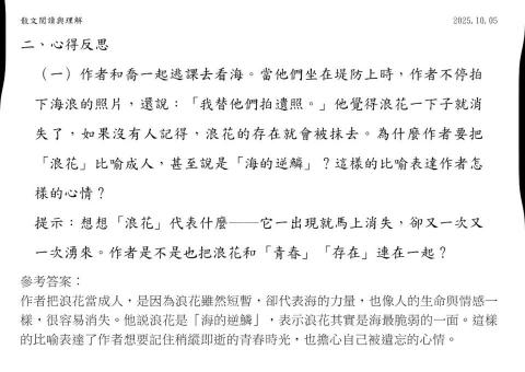 邱翔恩 - 上課教材：藉由文章閱讀後的反思，加強學生寫作與批判能力