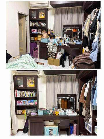 欣欣 - 客戶剛從大陸搬回來
無暇整理已經超過一個月向我求救
幫客戶每個櫃體的抽屜、每一個行李袋裡面所有的東西一一的分類，把過期跟泛黃發霉的丟棄，然後再一一上架，終於還給客戶一個更棒的環境了