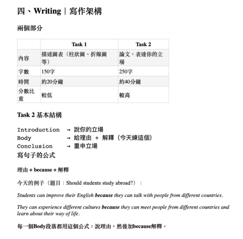 Amber｜IELTS 7.5 家教｜體驗課 $500 - 學生中文版客製講義