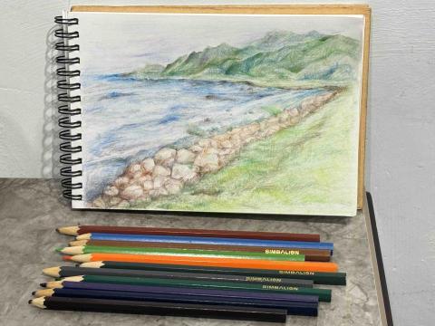 Erica - 手繪-色鉛筆-山與海