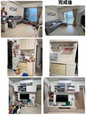 欣欣 - 原本玩具多道放不下，我們清出電視櫃體裡面的所有雜物後、放進收納分類盒，電視櫃下跟電視櫃上的所有櫃檯就把玩具擺完了。更神奇的是小孩竟然學會了自己收車車自己收娃娃，因為他已經知道要放哪。