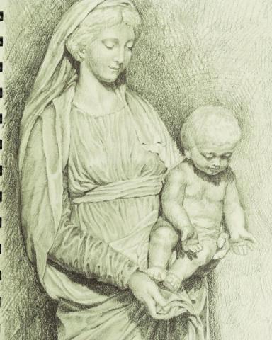 黃至正 - 這張素描在法國打工度假時，在巴黎13區附近的天主教堂所畫的 
人物為 聖母與聖嬰