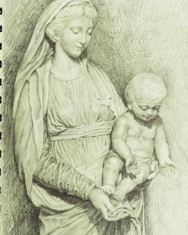 黃至正 - 在法國教堂中的素描 聖母與聖嬰