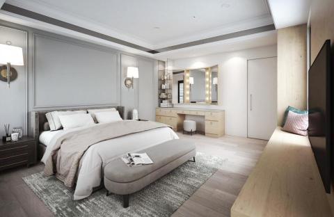 水漾立方室內裝修設計 - 楠梓老屋翻修次臥室
光與質感之間，打造專屬你的靜謐日常。

柔和中性色調，勾勒出優雅不張揚的空間氛圍；細緻線板牆面，結合溫潤木質與暖光梳妝台，讓每一個清晨與夜晚，都成為儀式感的開始。寬敞動線搭配精緻收納，讓生活不只舒適，更井然有序。

這不只是臥室，是讓你卸下疲憊、回歸自我的療癒空間。