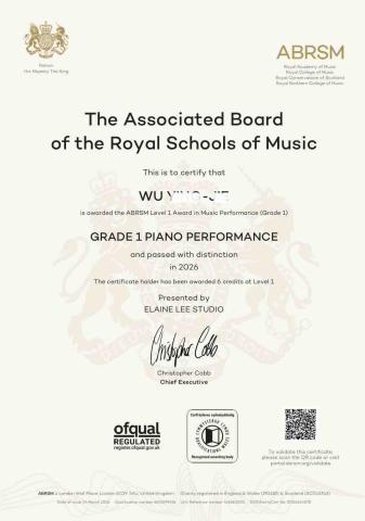 Elaine music studio  - 學生英國皇家鑑定考證書