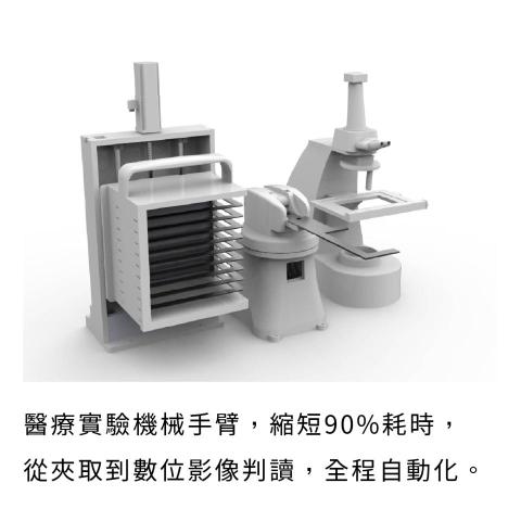 新器象創意有限公司 - 醫療實驗機械手臂，縮短操作專員90%耗時，從夾取、放置，到數位顯微鏡的影像軟體判讀，全程自動化。